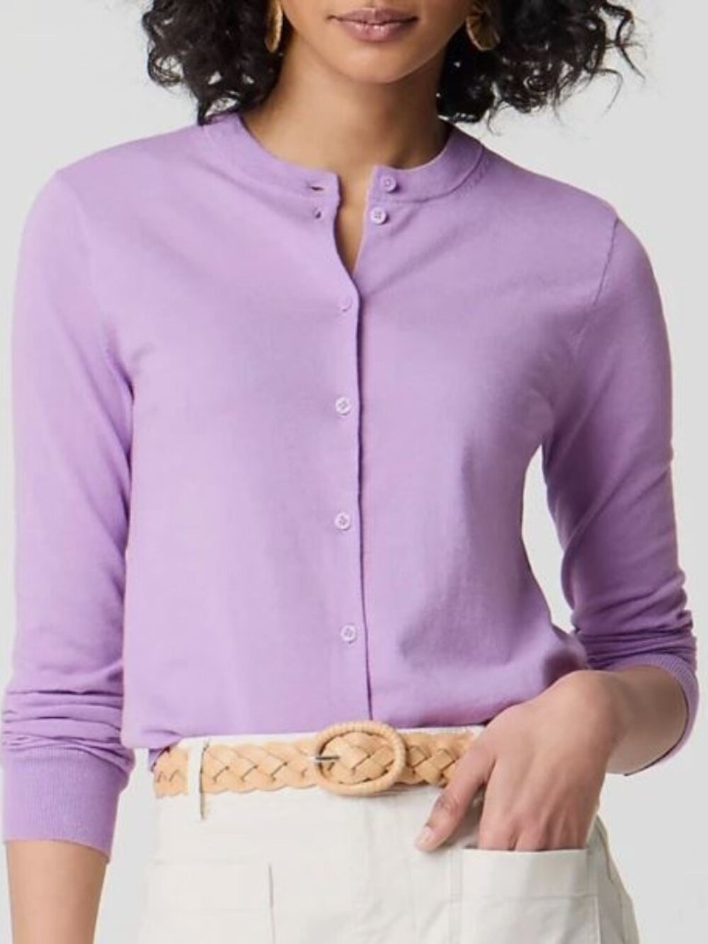 J. Crew The Caryn Cardigan Classic cotton cardigan sweater Violet Purple - Small